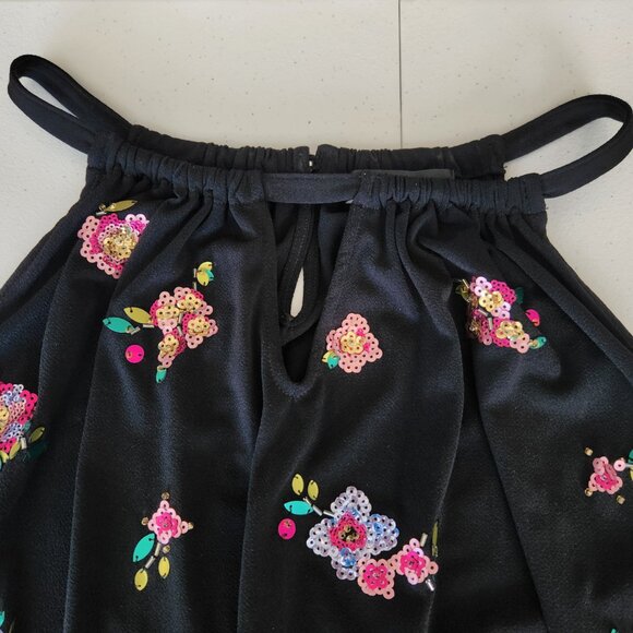 INC Black Halter Top, Multi-color Sequin Flowers, Bubble Hem, Plus Size 2X - Picture 3 of 15